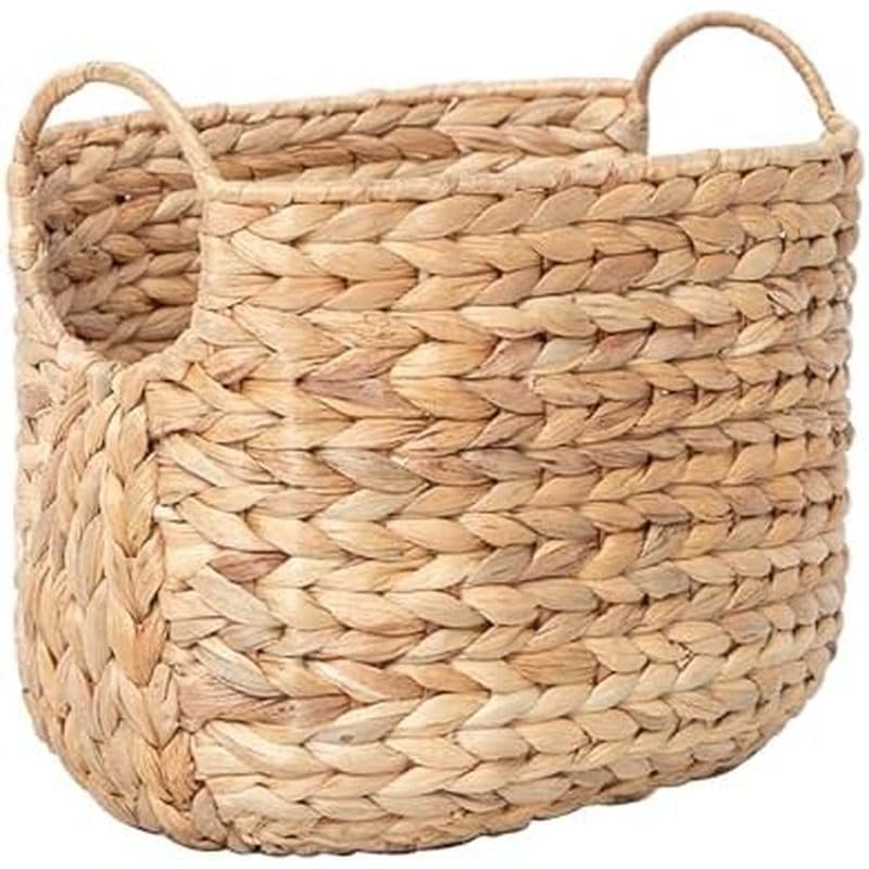 Cesta De Armazenamento De Jacinto De Água Com Alças , Boho Tecida Para Organização , 11.8 " x 7.87 8.66 " Oval Natural À