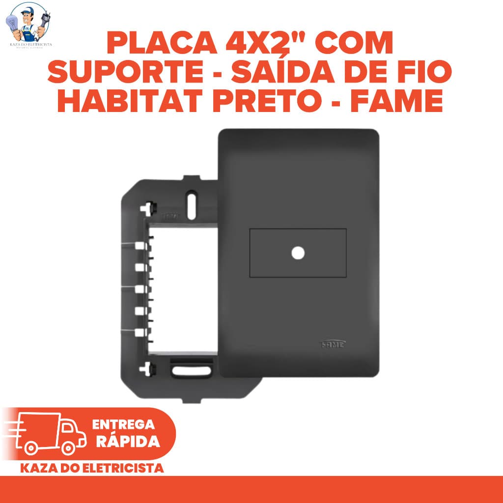 KIT C/3 Placa 4x2 com Suporte Saída de Fio Habitat Black FAME