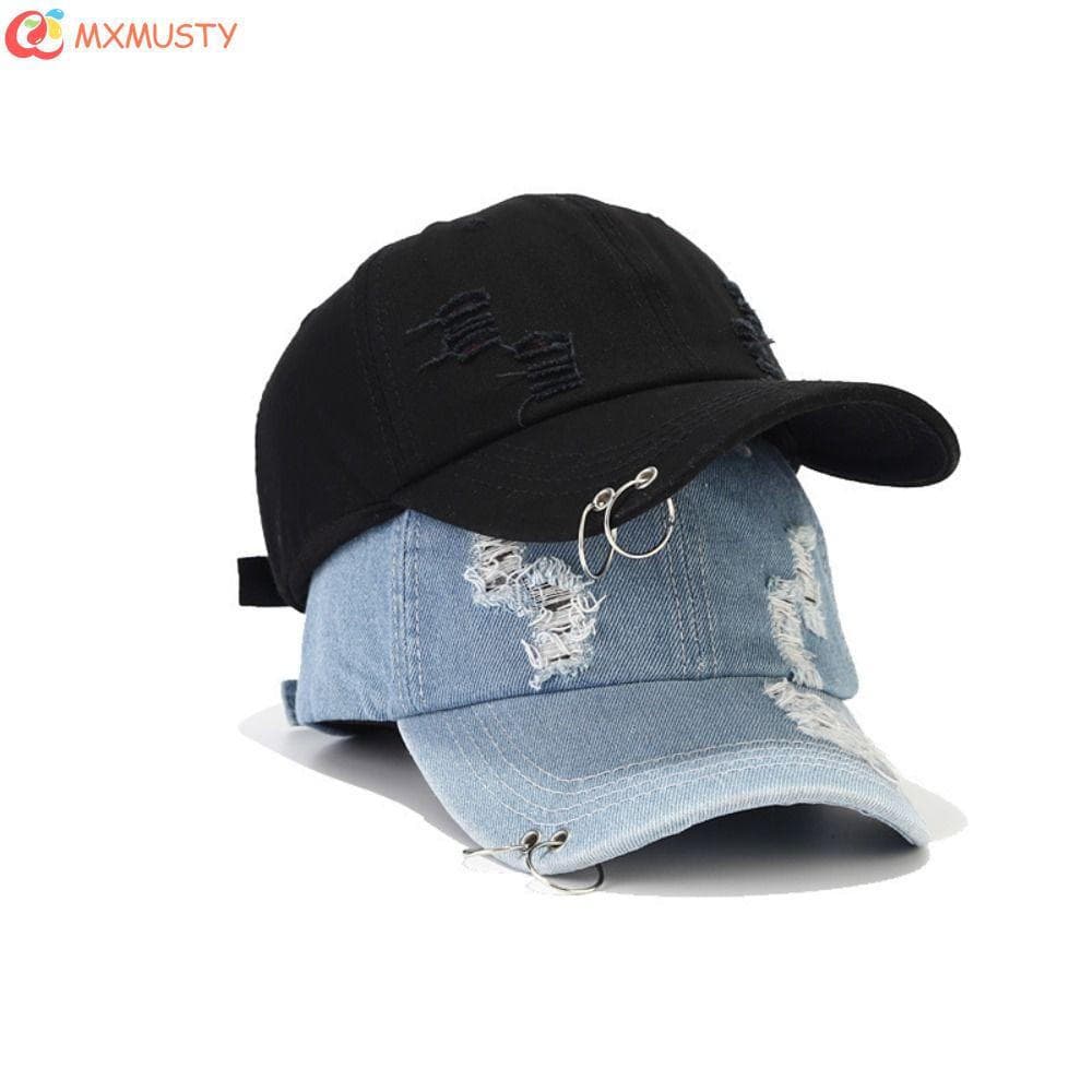 Boné De Beisebol Com Anel De Ferro MXMUSTYZA , Chapéu Jeans Rasgado Design Desgastado De Algodão Bico De Pato Sol