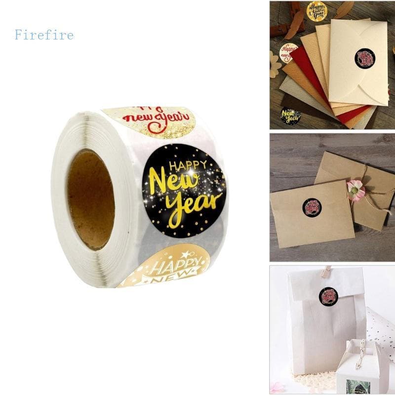 Firefire 500 Contagens Feliz Ano Novo Adesivo Redondo De Vedação Para Cartão De Natal Carta Envelope Auto-Wrappi