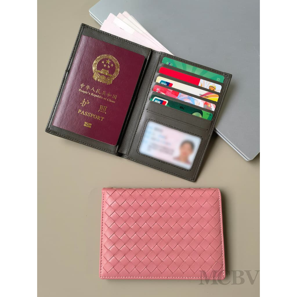 MCBV Porta-passaporte de couro genuíno tecido à mão em pele de carneiro Porta-cartões Porta-cartões Porta-bilhetes Bolsa