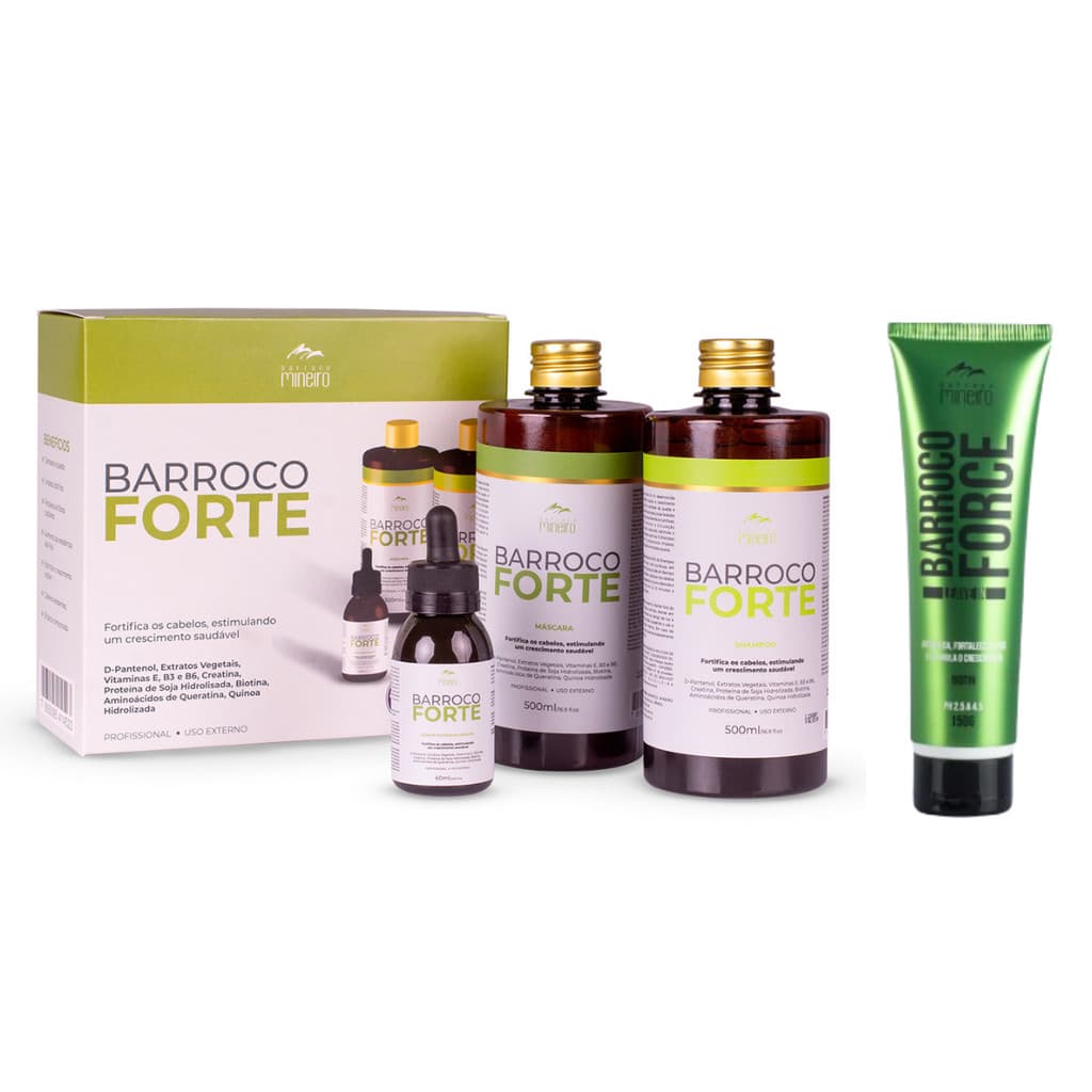 Kit Crescimento Capilar Barroco Mineiro + Leave-In Force 150g Proteção Térmica