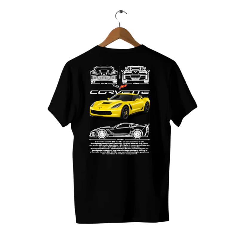 Camiseta Carro Corvette Amarelo 100% Algodão Plus SIze Premium Streetwear