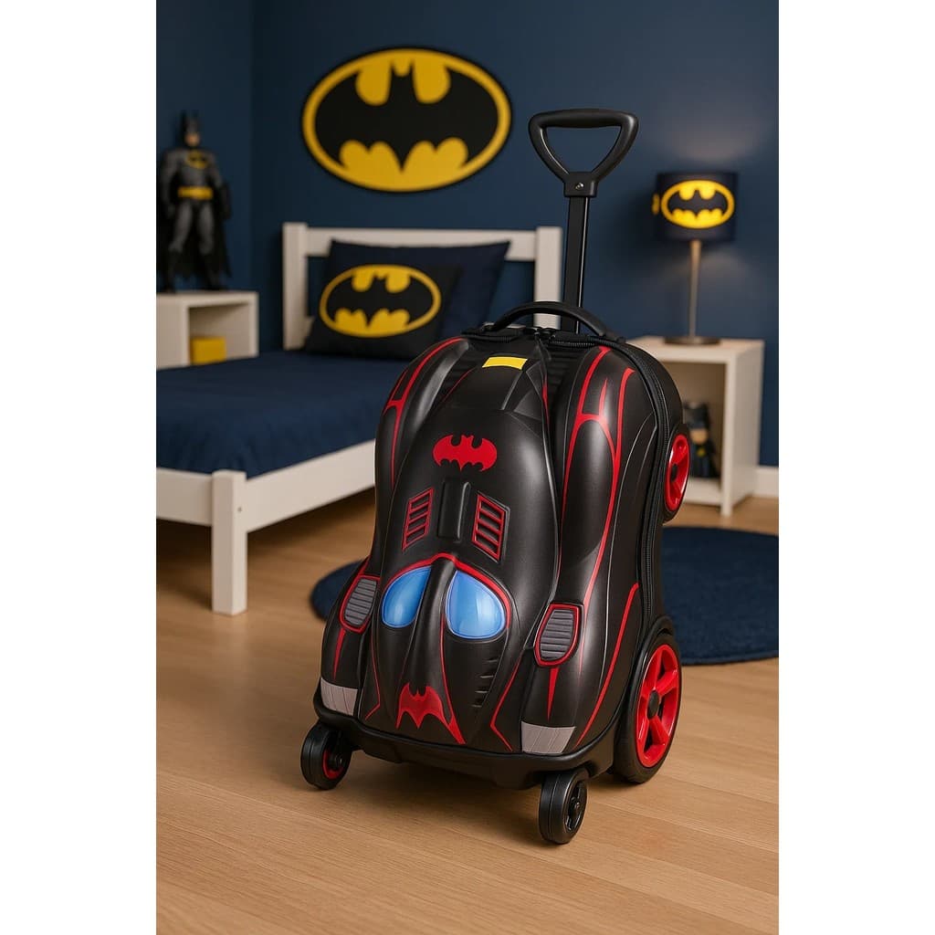 Mala Infantil Batman 3D Rodinhas Carrinho Viagem Menino Bagagem Mao Pequena Leve Resistente Preta