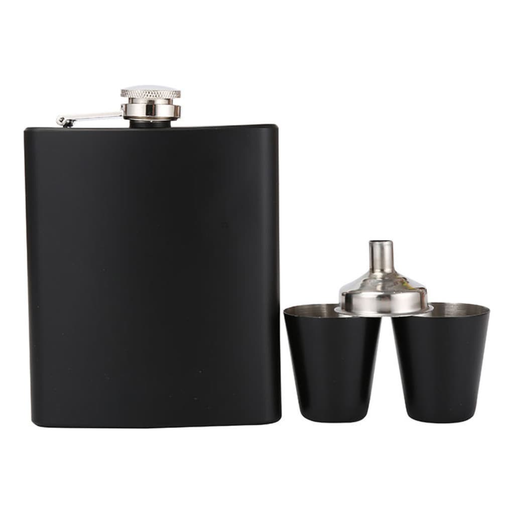 Kit Cantil De Bolso 226.4ml Porta Bebidas 1 Mini Fúnil 2 Copos Cachaça Aço Inoxidável  Leve e portátil LKCD13