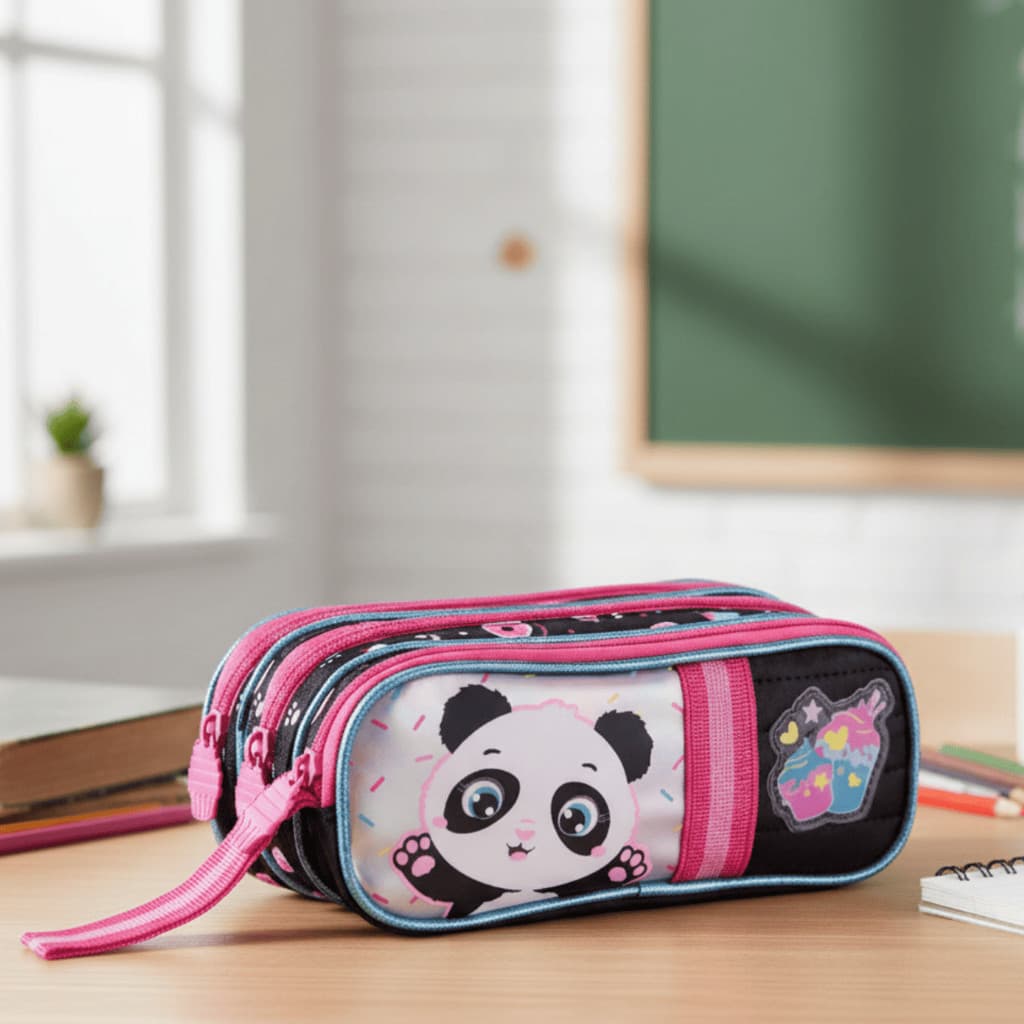 Estojo escolar para meninas pandinha CD24681T fofo e resistente para escola faculdade - Clio