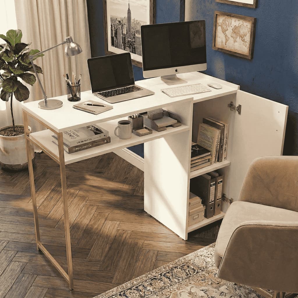 Mesa Escrivaninha Industrial Com Armário Metalon Home Office Bancada de Escritorio Trabalho Estudos