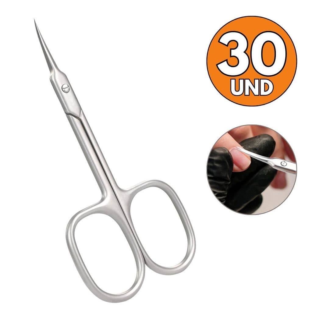 Kit 30 Tesoura Para Cutícula De Unha Ponta Fina Inox Sobrancelha Cílios Barba