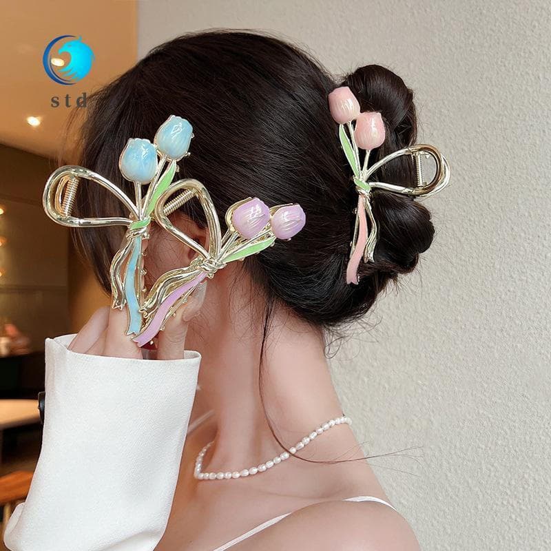 Grampos De Cabelo Com Aparência Sofisticada , Tulipa , Grandes E , Ondulados Na Parte De Trás Da Cabeça Para Mulheres No