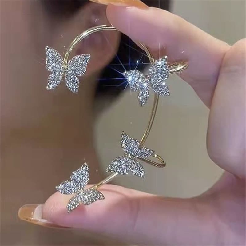 Brincos de borboleta femininos, adornados com decorações brilhantes que se assemelham a diamantes/sem necessidade de fur