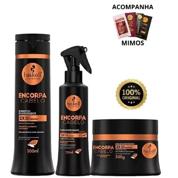 Kit Encorpa Cabelo Haskell Shampoo Mascara e Fluido