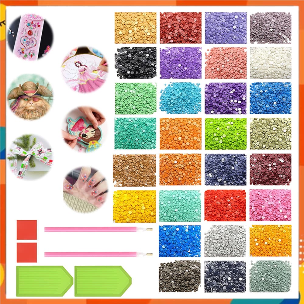 15.000 peças de contas de pintura diamante, redondas, 30 cores resina strass substituição Kit de acessórios de diamante