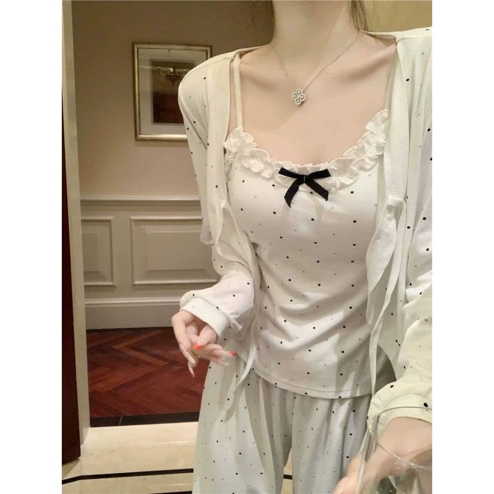 Novo puro desejo doce ins pijamas feminino primavera outono versão coreana estilo feminino babados Casual Homewear terno