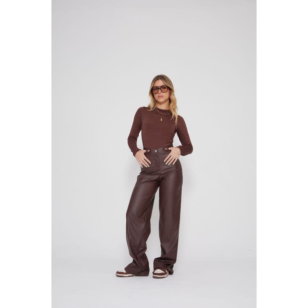 Calça Wide Leg Couro Moda Feminina Balada Festa Casual