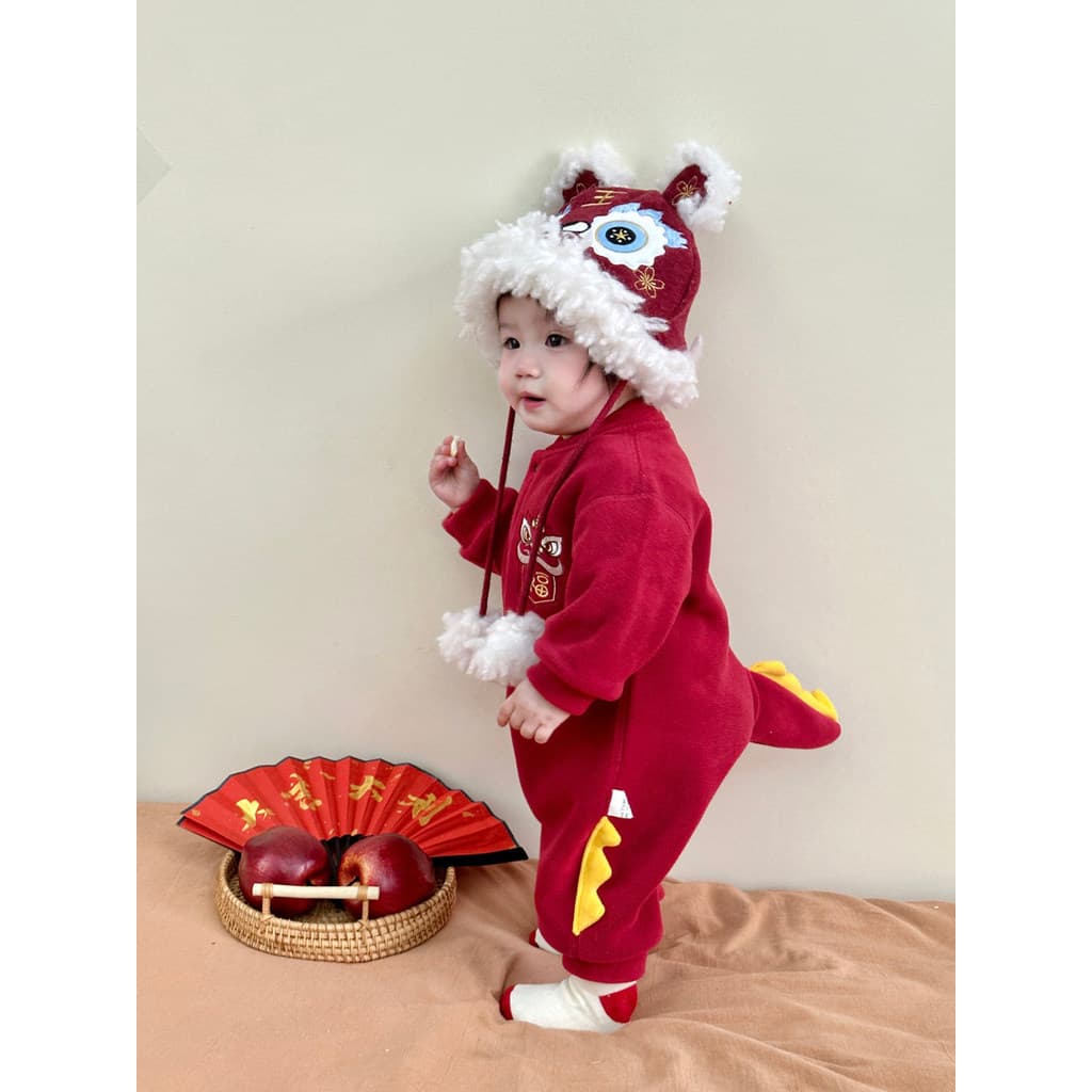 Bebê ano novo festivo ano novo roupas de inverno masculino feminino bebê vermelho roupas ano novo velo macacão Outing ma