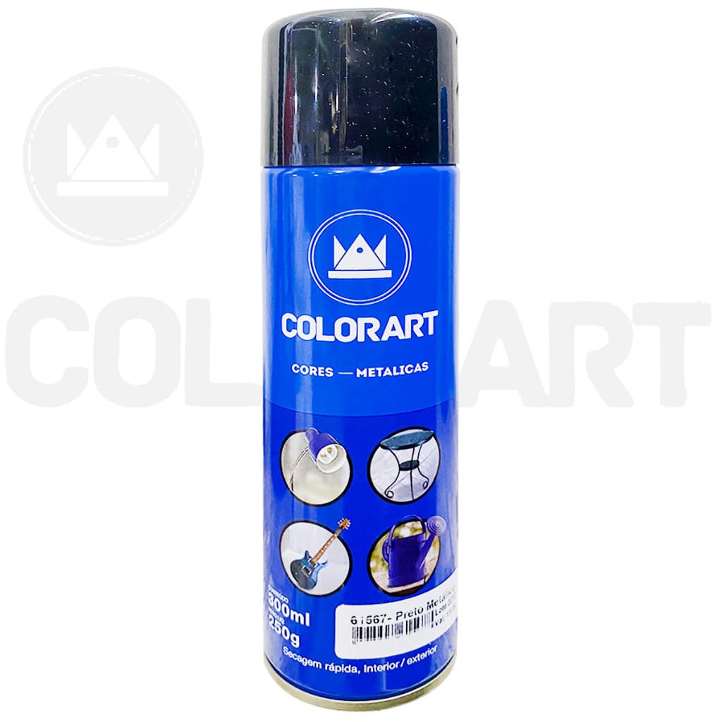 TOP Tinta Spray Efeito Metalico Para Metal Preto Colorart 300ml