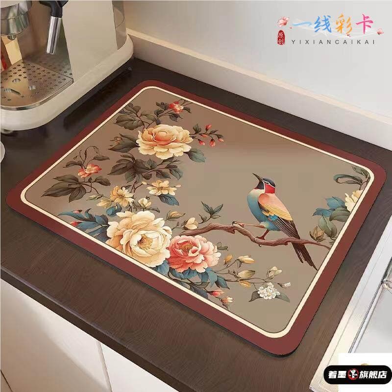 Almofada de drenagem de bancada de cozinha estilo chinês porta-copos Diatom lama almofada seca almofada absorvente seca