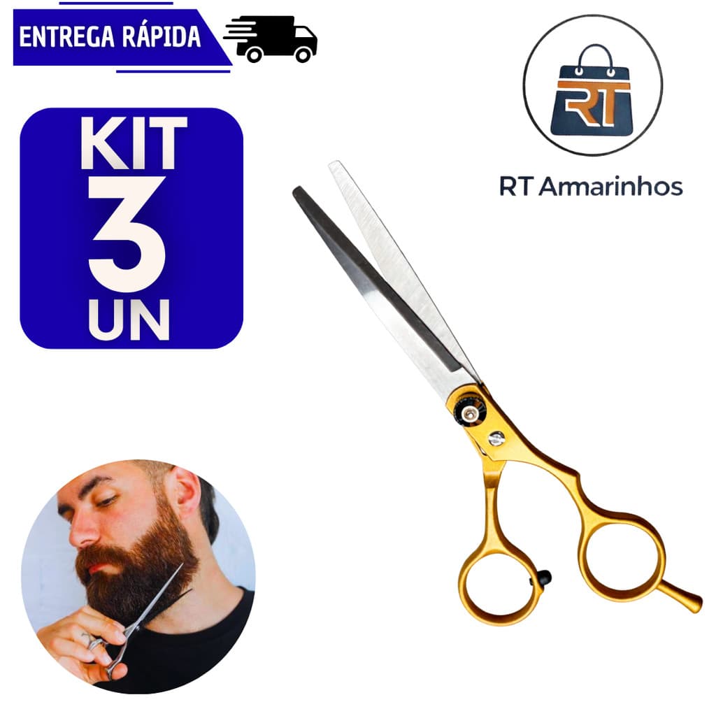 3 Tesouras Profissional 6 Polegadas Inox Corte Suave E Preciso Barbeiro Cabelo Cabeleireiro Barba Multiuso