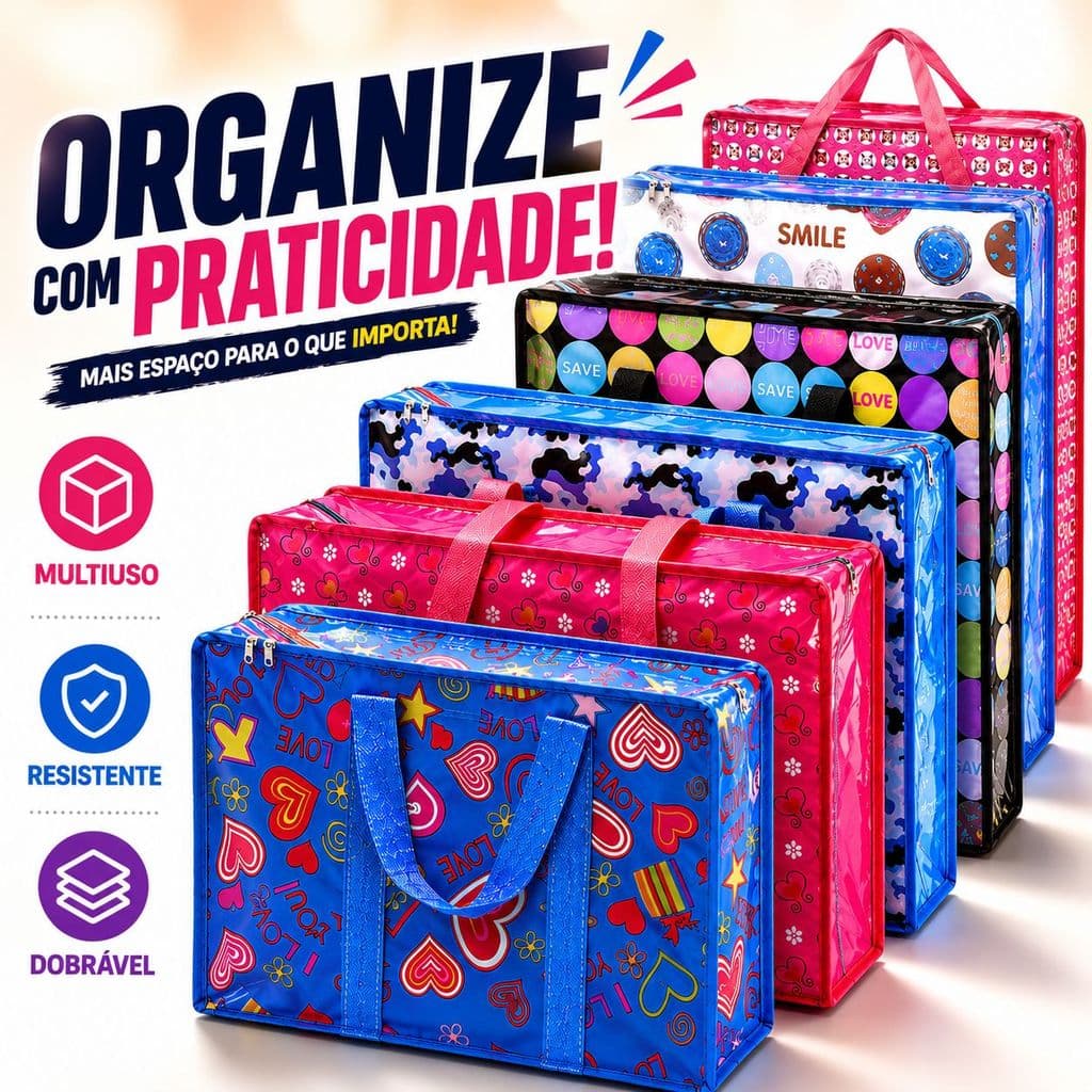 Bolsa Organizadora Grande 60 70 80cm Zíper Impermeável Cobertor Edredom Roupa Estação Dobrável Mudança