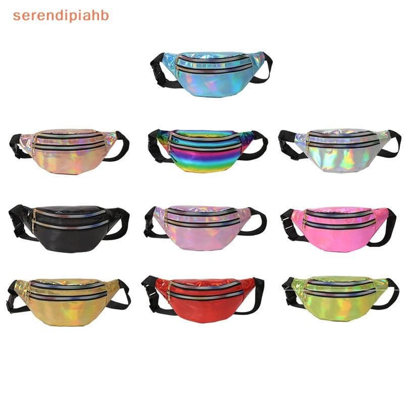 [serendipiahb] Moda Deslumbrante Laser Bolsa De Cintura Couro PU À Prova D'água Peito Esportiva Crossbody Pochete Hologr