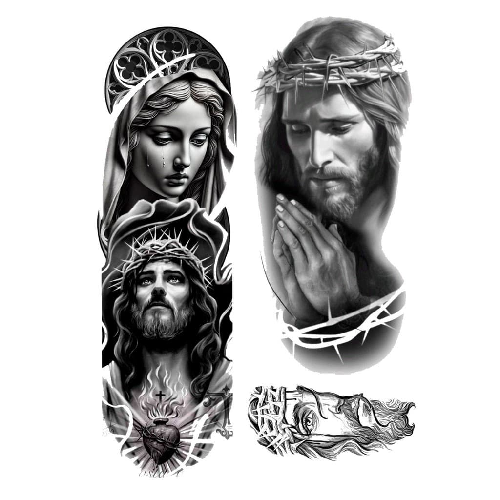 01 Cartela de Tatuagens Temporária Tema Jesus c / 3 imagens