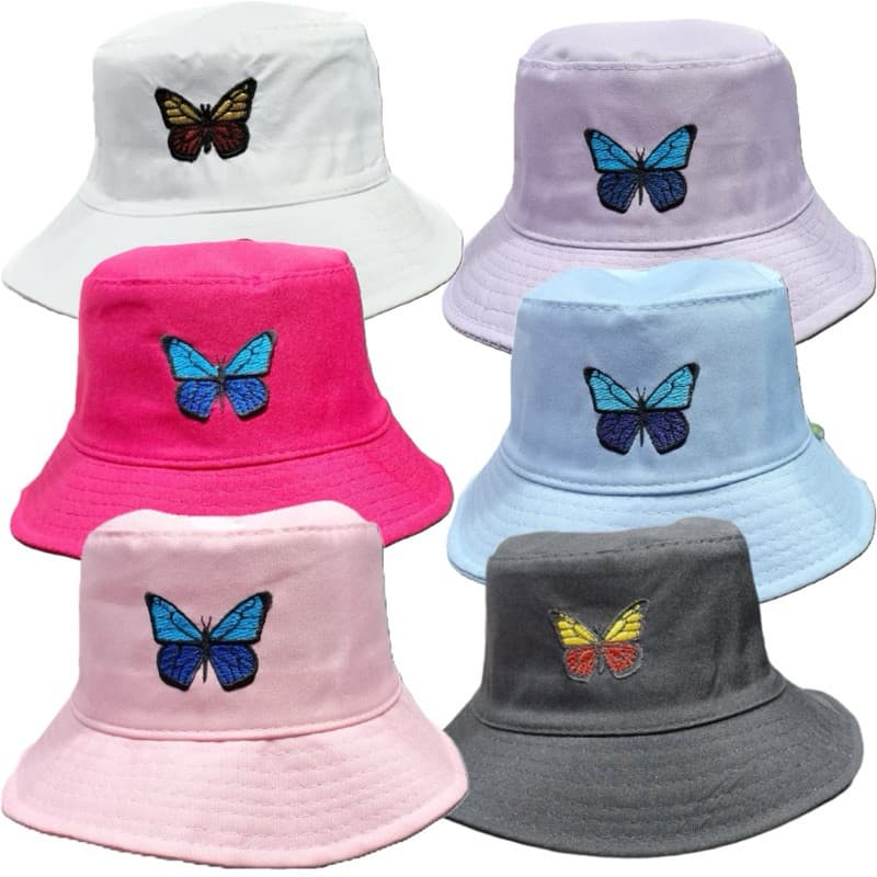 Chapéu Bucket Borboleta Bordada - Boné Butterfly Adulto Juvenil Moda Verão
