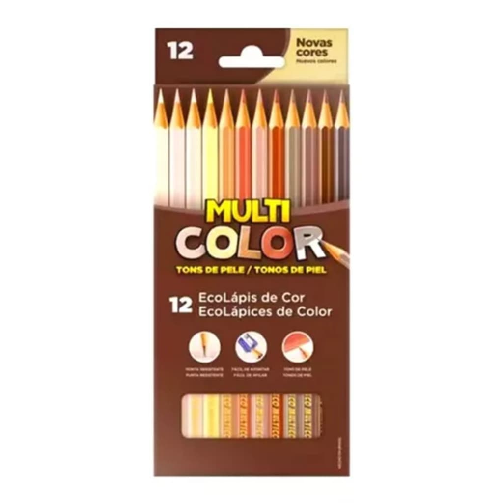 Lápis De Cor 12 Cores Tons De Pele Multicolor