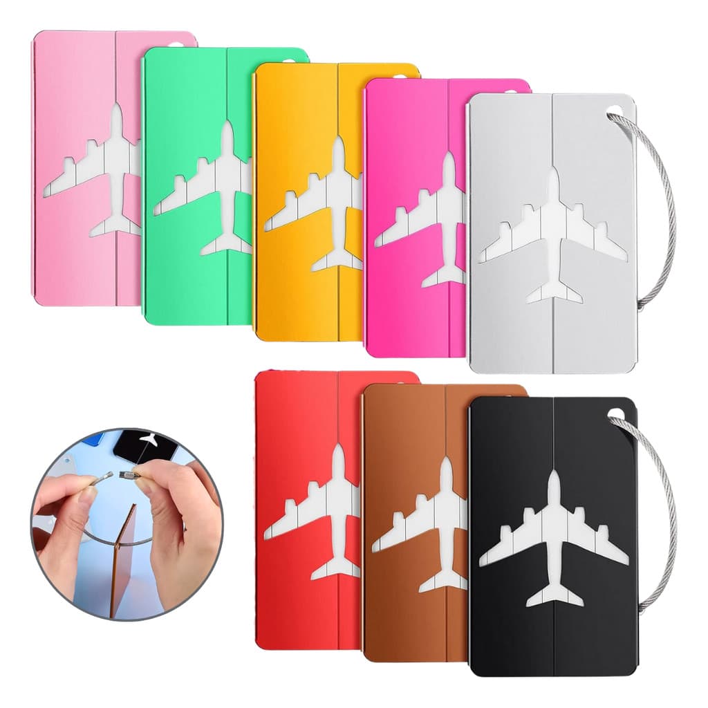 Kit 8 Tag Identificador De Mala Em Alumínio Cabo Aço Resistente Seguro Viagens