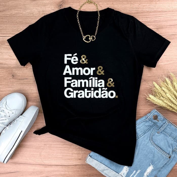 [Camiseta Premium em Algodão Puro]SISI Fé & Amor & Família & Gratidão  Macio Gospel