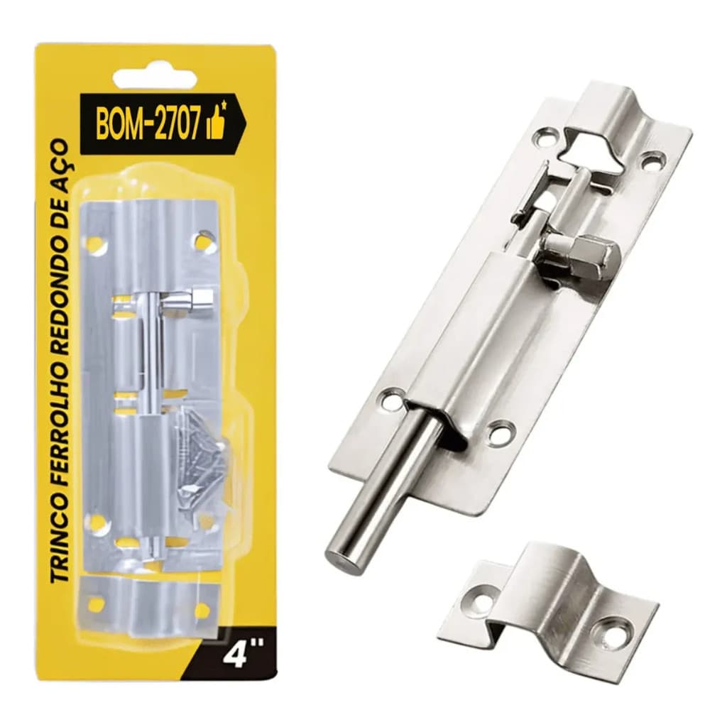 Trinco Ferrolho Redondo 90mm x 35mm 4em Aço Inoxidável 6 Parafusos BOM2707