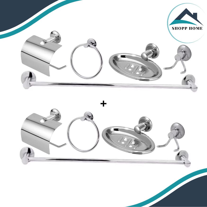 2 kit  acessórios para banheiro stander 5 peças aço inox e aluminio