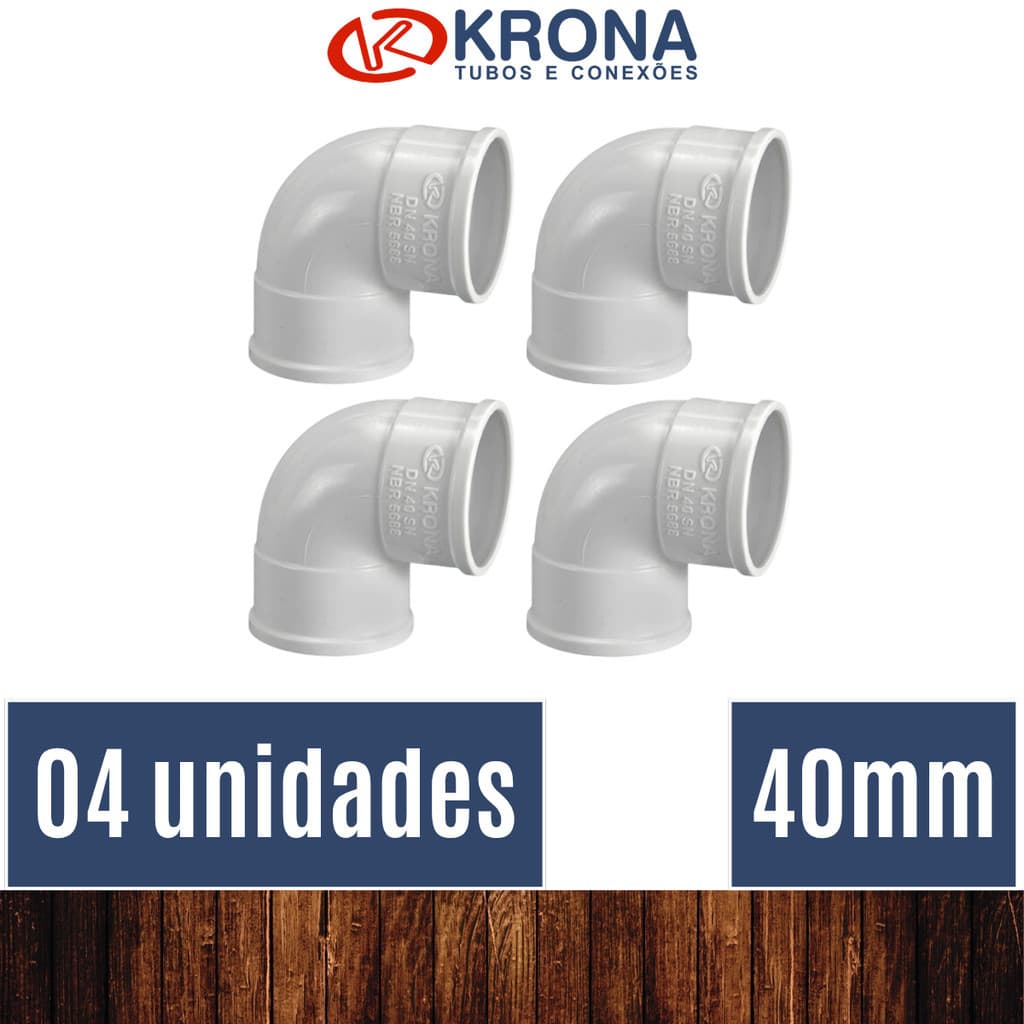 PCT 04 Unds Joelhos  40mm Esgoto água 90 graus PVC branco - Krona
