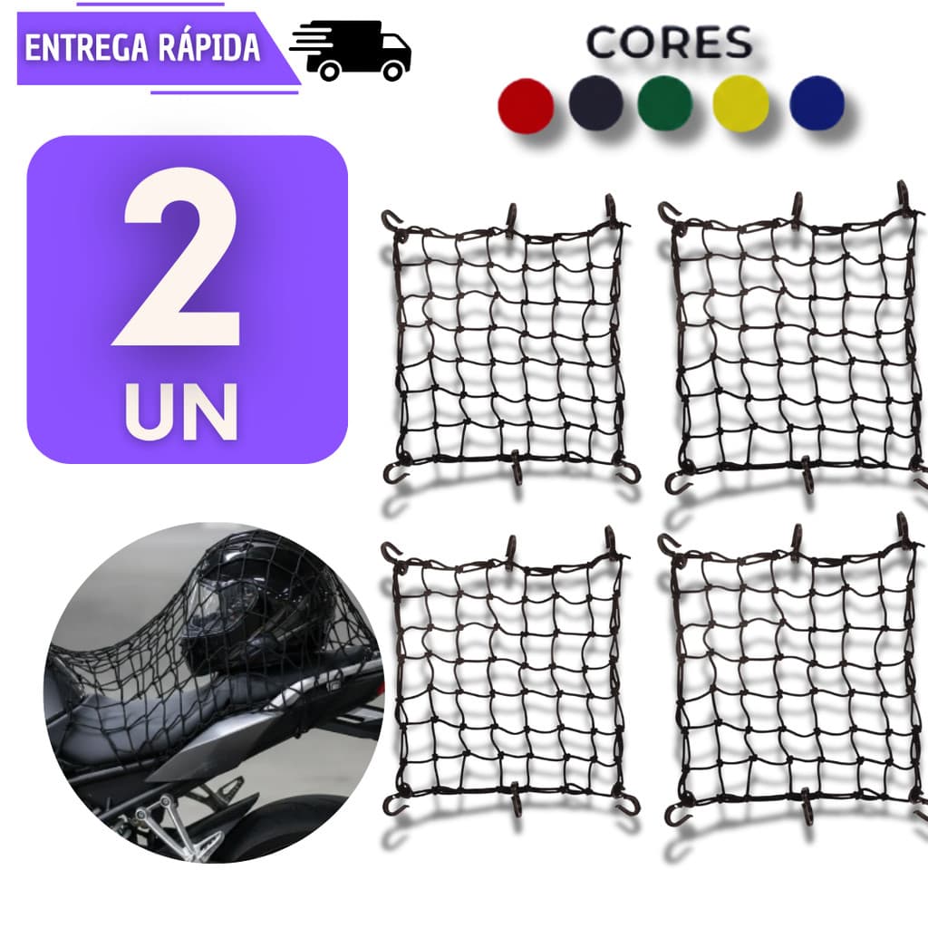 Conjunto 2 Redes Elastica Para Moto Capacete Bike Tipo Aranha 6 Ganchos Redinha Acessório Rede Prender Bicicleta Rede
