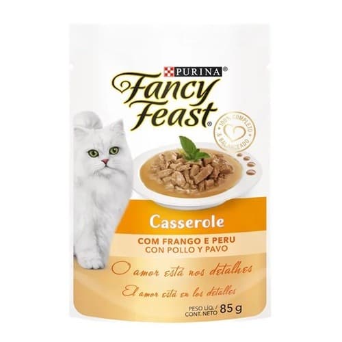 Ração Úmida Fancy Feast Sachê Casserole Gatos Adultos sabor Frango e Peru 85g