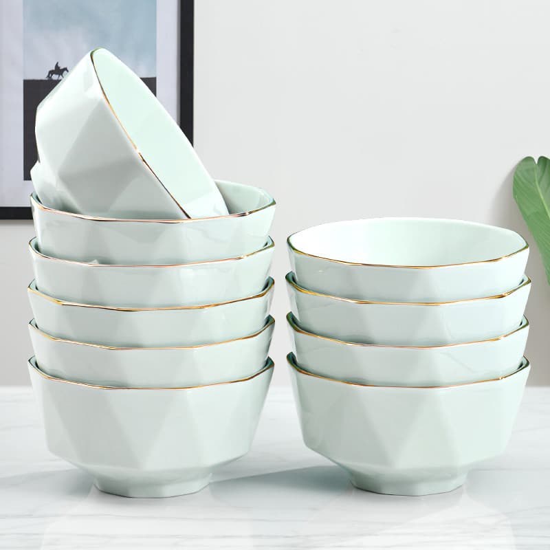 Tigelas de arroz de cerâmica 10 peças conjunto doméstico 2026 novo estilo leve luxo macarrão pratos conjunto Anti-escald