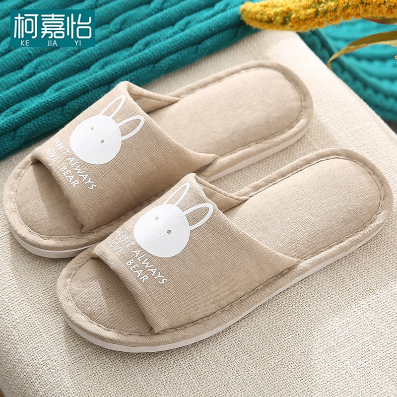 Chinelos de linho feminino verão bonito dormitório estudante primavera outono estilo interior fundo macio antiderrapante