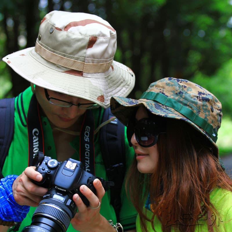 Chapéu camuflado Benny Chapéu de borda redonda Chapéu de balde Chapéu de sol Chapéu de pesca dobrável Dune Outdoor