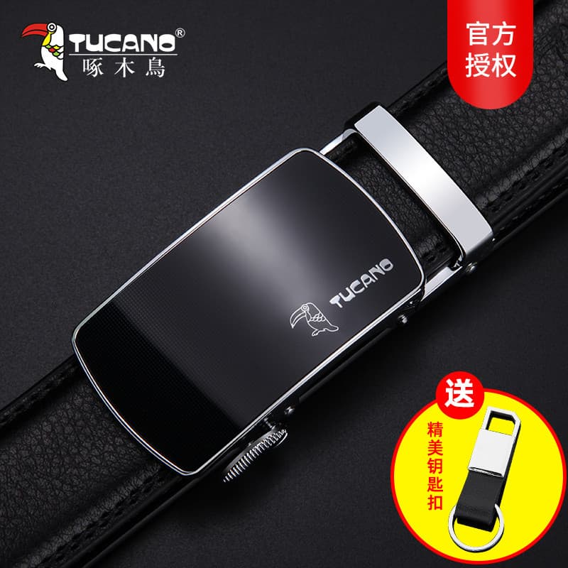 Novo cinto de pica-pau masculino couro genuíno fivela automática cinto moda negócios juventude cinto versão coreana autê