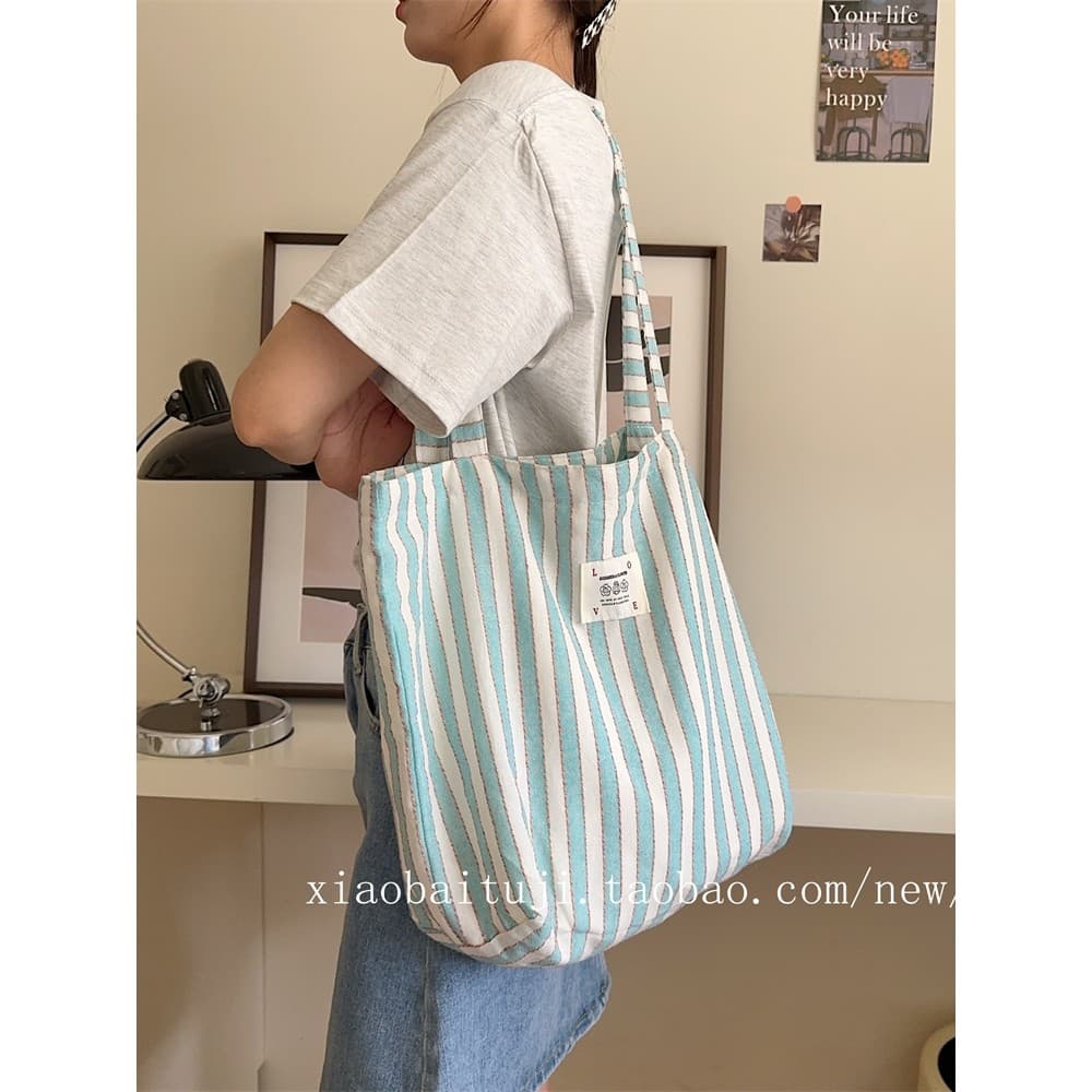 Pequeno coelho branco mesa estilo coreano listrado bolsa de lona feminino trabalho estudante Commuter bolsa de ombro sim