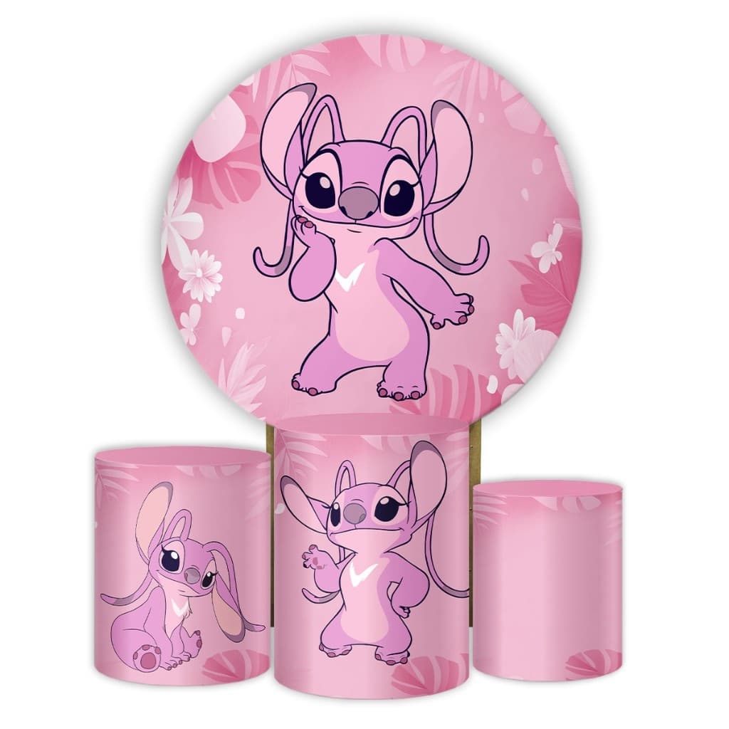 Capa Painel Redondo e Cilindros Decoração Angel Festa Infantil Tema Meninas Aniversário Premium