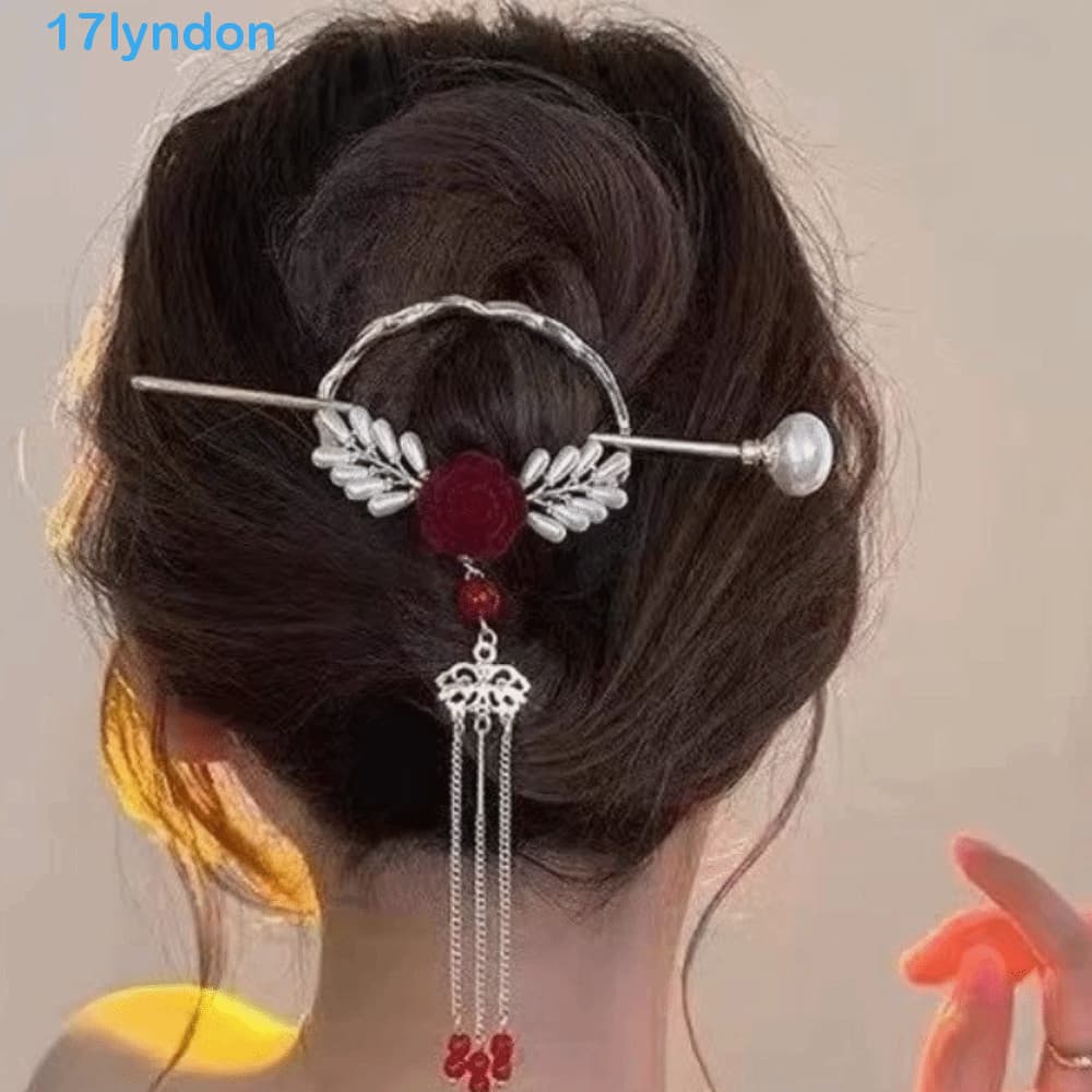 Acessório De Cabelo Floral LYNDON , Grampo Hanfu Vintage Elegante , Material De Liga , Borlas Longas , Pérolas , Bastões