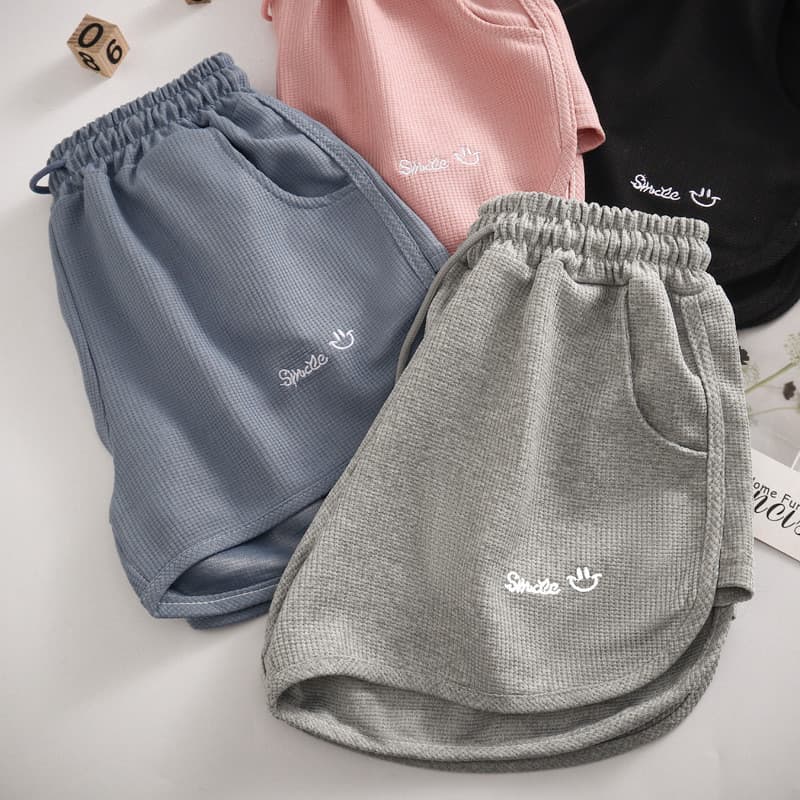 Waffle esportes Shorts feminino verão versão coreana cintura elástica solta mais magro olhar pernas longas estudante a l