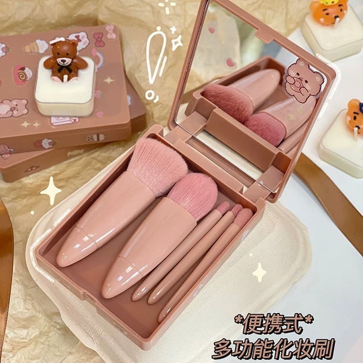 Conjunto de pincéis de maquiagem marrom, 5 peças, sombra, pó solto, Blush, pequeno, portátil, conjunto completo de ferra