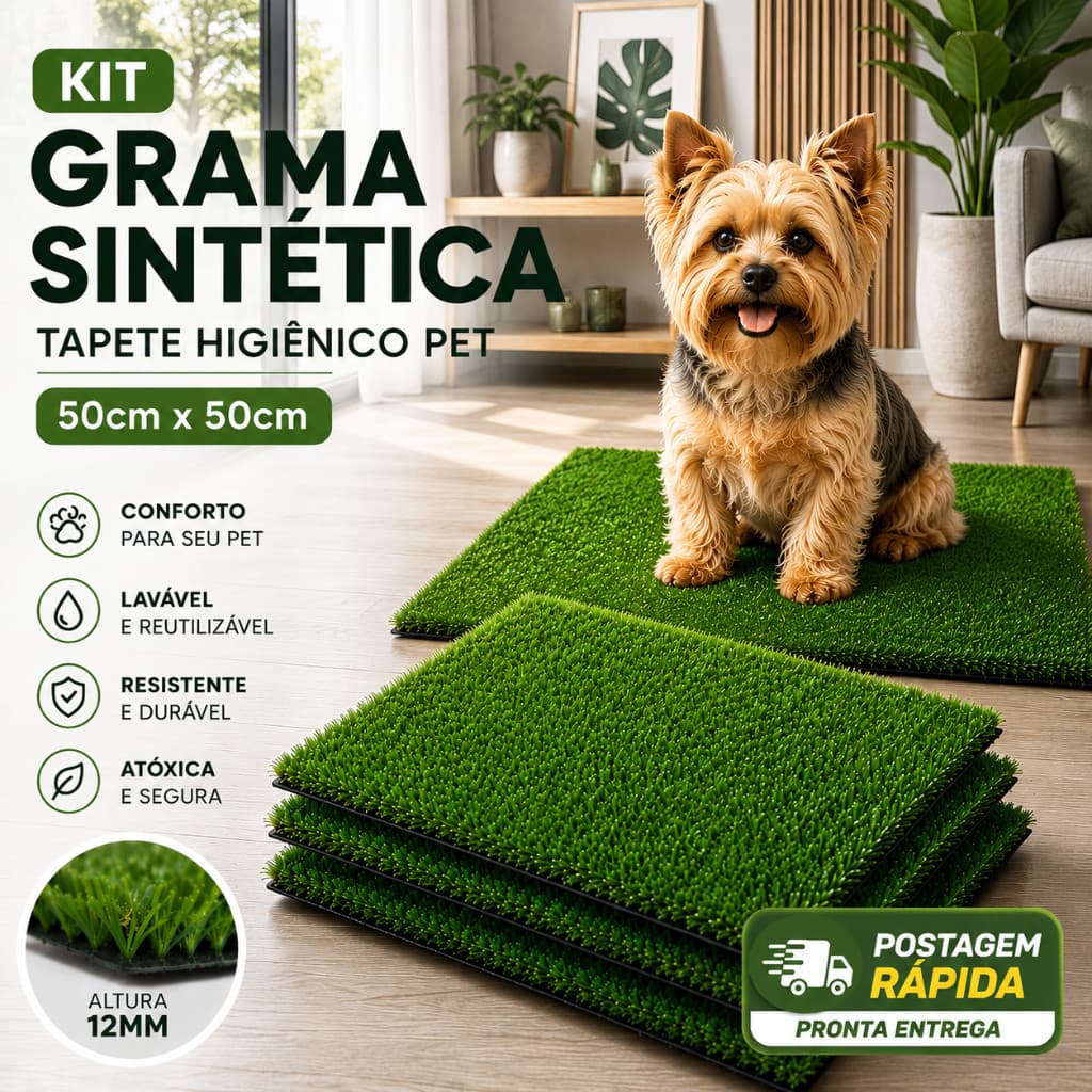 Grama Sintética Tapete Higiênico Pet Confortável Lavável 50 x 50