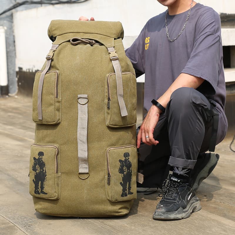 Mochila masculina de lona grossa, Super grande capacidade, 110 litros, retrô, Fashion, bolsa de viagem, montanhismo
