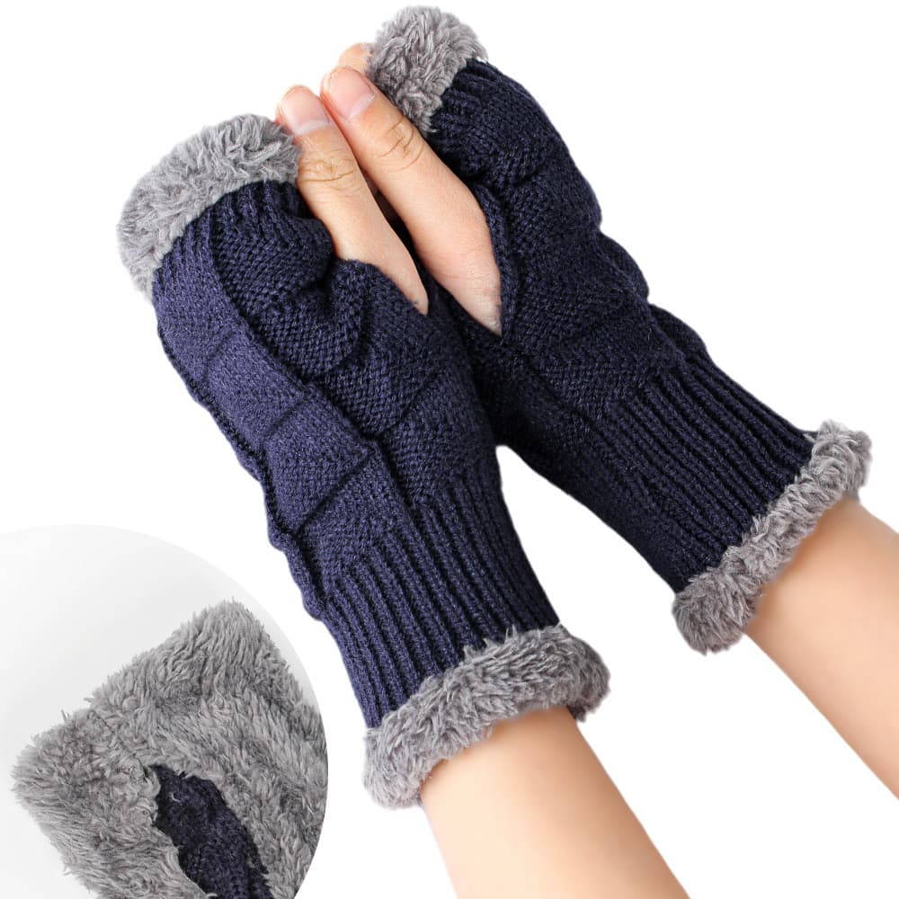 Luvas grossas de lã de lã de malha feminina quente outono inverno curto dedo-vazamento pulseira