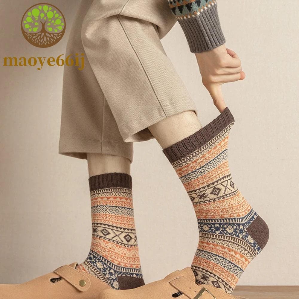 MAOYE66 5 Pares De Meias De Algodão Masculinas , Grossas Quentes De Neve Inverno Tubulares De Lã Estilo Nórdico De Cano