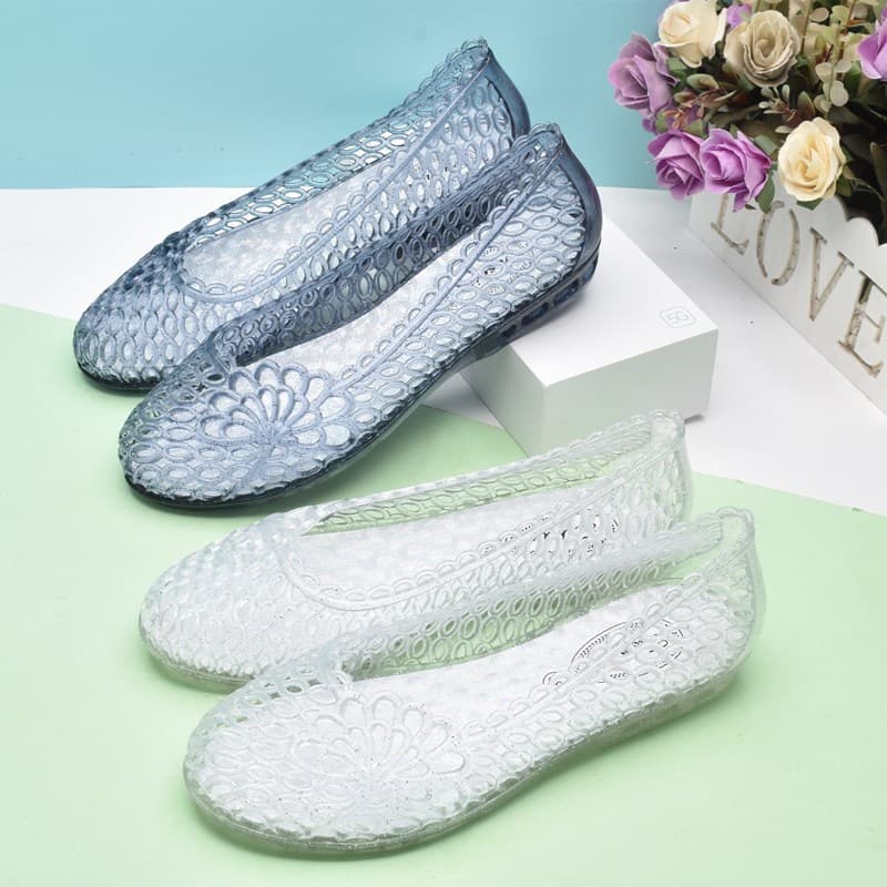Verão feminino sandálias de cristal oco buraco antiderrapante sola macia flor sandálias femininas geléia branco enfermei