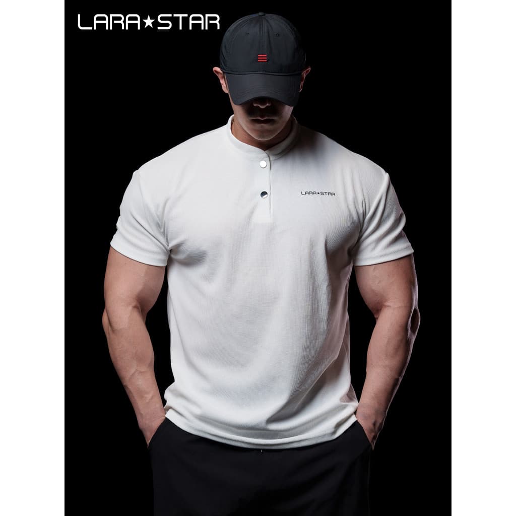 Laura Star 1513 Novo Chinês Henry Collar Big POLO Cuffs Esportes Respirável Lazer Treinamento Camiseta Alta Elástica