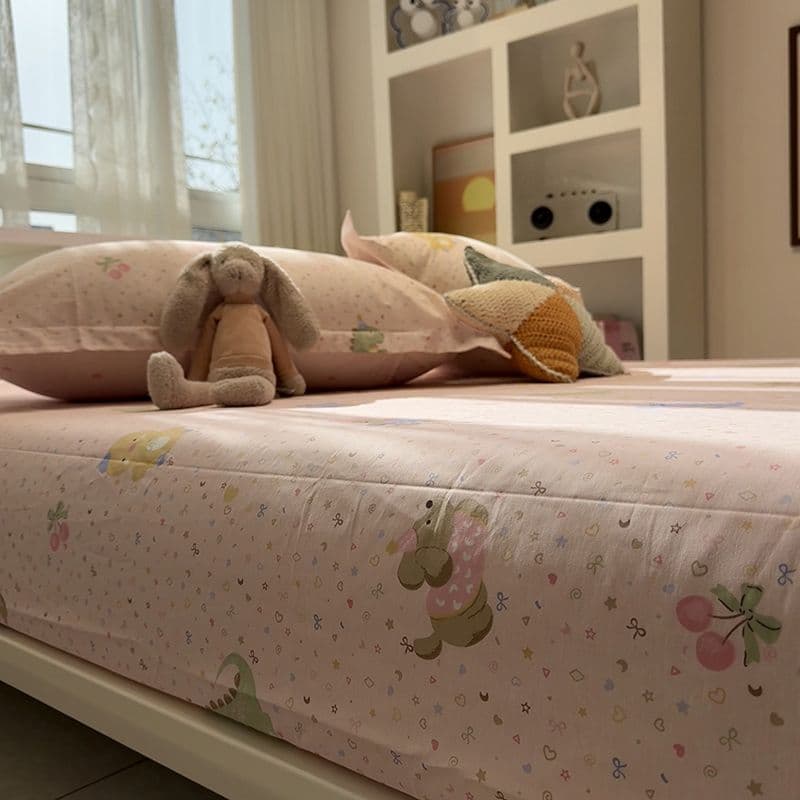 Ins Cartoon Cute Pink Pure Cotton Lençol Capa protetora totalmente cercada Lençol de cama de dormitório de algodão de pe